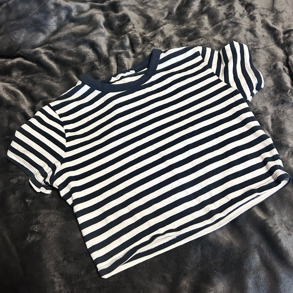 Cotton On Black and White Striped Crop Top